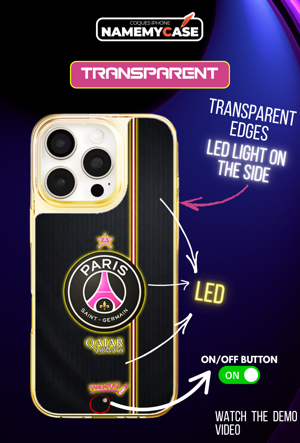 LED Leuchtendes iPhone Case - PSG Pink
