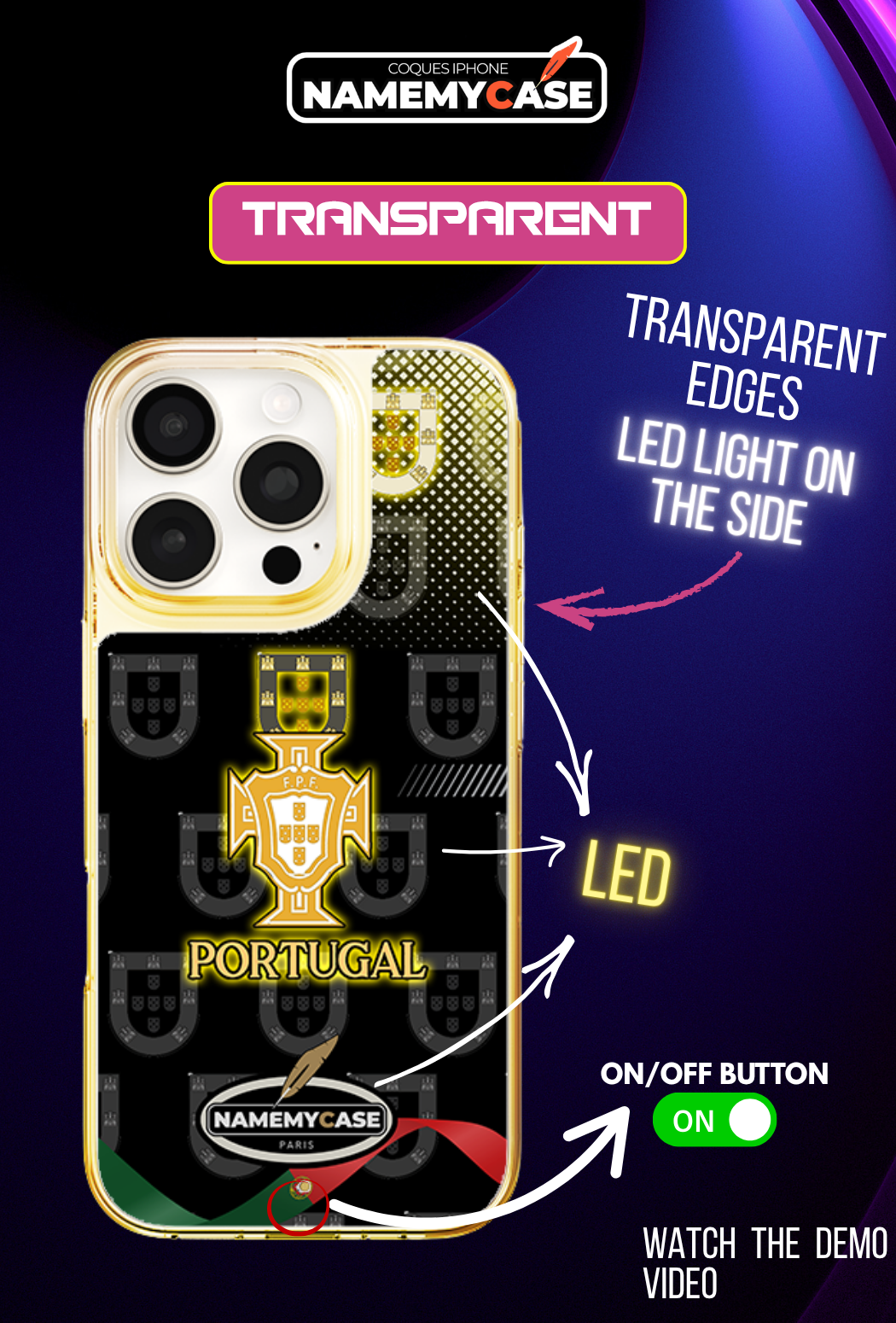 LED Leuchtendes iPhone Case - Portugal Schwarz