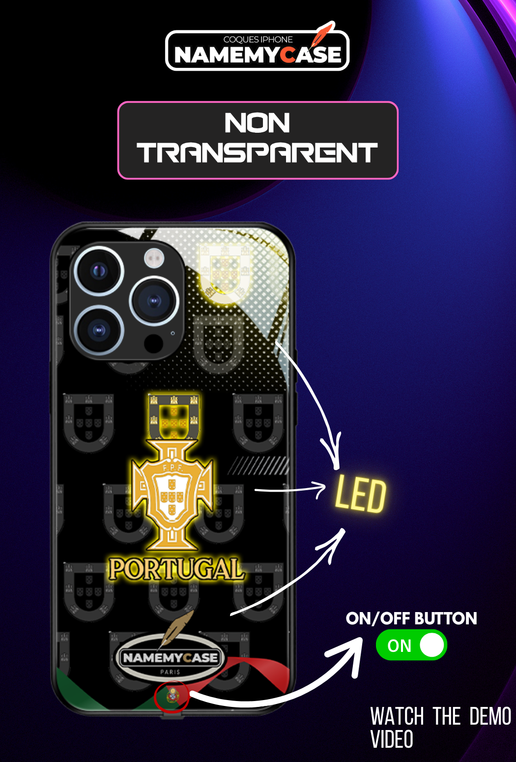 LED Leuchtendes iPhone Case - Portugal Schwarz