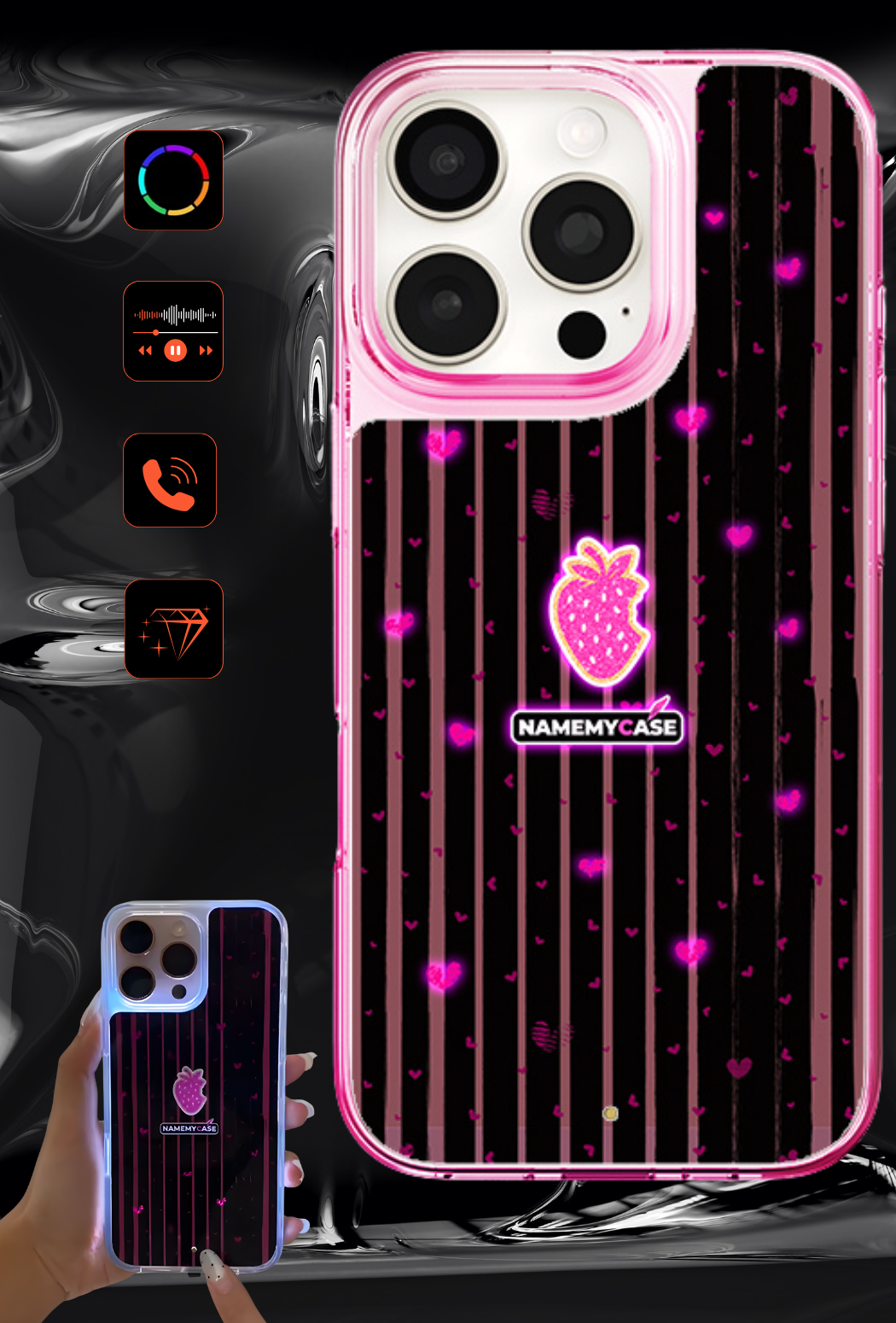 LED Leuchtendes iPhone Case - Erdbeer Liebe